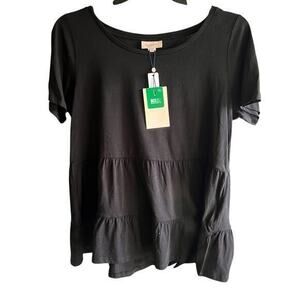 Only Carmakoma Black Tiered Babydoll scoop neck boho oversized top NWT Sz S